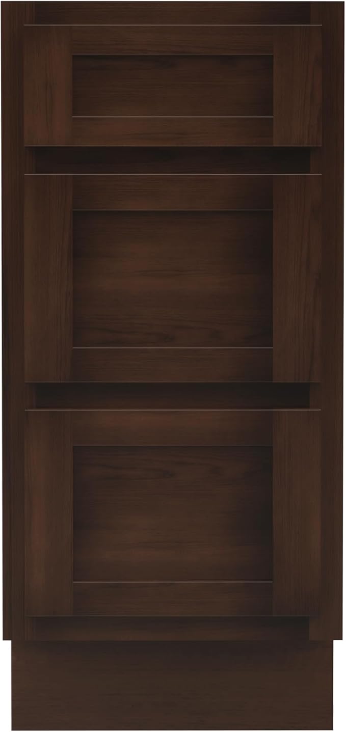 HomeBeyond 15 Inch Bathroom Vanity Base Only, Single Vanity Cabinet with 3 Dove-Tailed Drawers, Composable Floor Mount Cabinets without Top, Brown