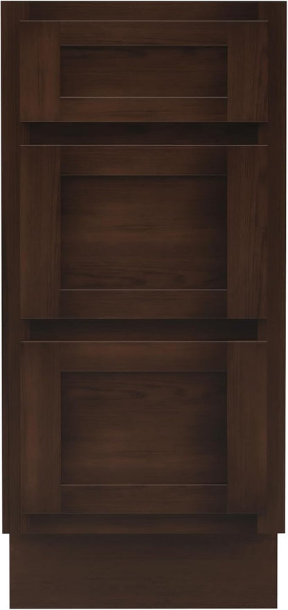 HomeBeyond 15 Inch Bathroom Vanity Base Only, Single Vanity Cabinet with 3 Dove-Tailed Drawers, Composable Floor Mount Cabinets without Top, Brown