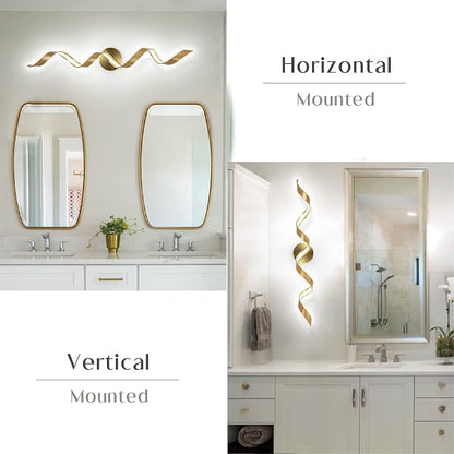 Dimmable Modern LED Bathroom Vanity Light 32 inch, 20W Spiral Design Gold Wall Light Fixtures for Bathroom, Living Room and Hallway, 6000K White Light