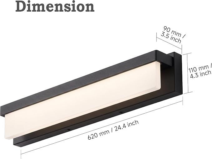 URSOLA LED Bathroom Vanity Light Fixture Over Mirror 24.4 inch Modern Rectangle Black Matte Metal Lighting Bar 4000K Daylight Wall Sconce (Black)