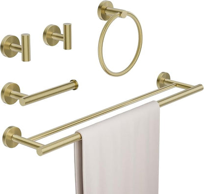 Brushed Gold Bathroom Hardware Accessories Set 5 pcs Towel Holder Bar Set | 24 inches Stainless Steel Towel Bar, Towel Racks for Bathroom Robe Towel Hooks Toilet Paper Holder Wall Mounted by BATHLAVISH