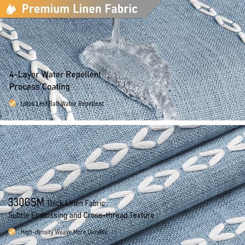 BTTN 72x78 Long Boho Farmhouse Linen Heavy Duty Cloth Shower Curtain, Blue