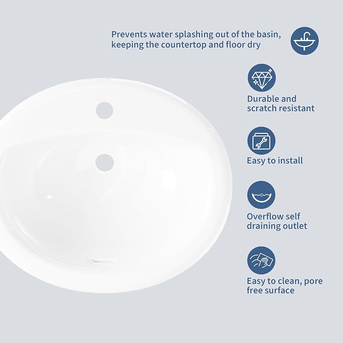 Vessel Sink 20.24x17.01 Inch, Ceramic Semi-Recessed Bathroom Sink, Round White Vessel Sink with Single Faucet Hole, Above Counter Vanity Basin