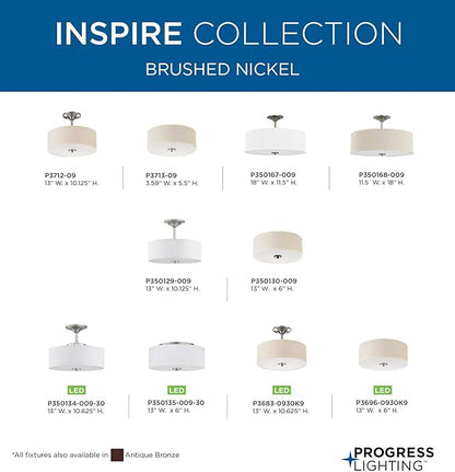 Progress Lighting P3696-0930K9 Close-to-Ceiling, Nickel, 6.00x13.00x13.00
