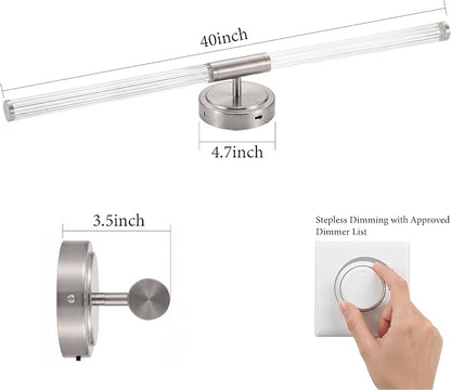 URSOLA 40" Modern LED Bathroom Light Fixtures, Brushed Nickel 3CCT Dimmable Bathroom Vanity Light Over Mirror, Bathroom Vanity Bath Bar Lights with 360° Removable Acrylic Light Tube