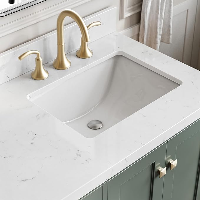 ARIEL Cambridge 60 Inch Double Rectangle Sink Bathroom Vanity with Carrara White Quartz Countertop 1.5 Inch in Vintage Green
