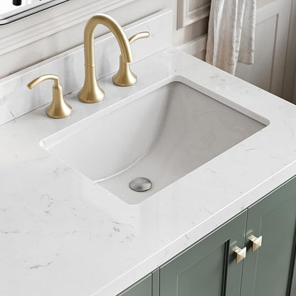 ARIEL Cambridge 60 Inch Double Rectangle Sink Bathroom Vanity with Carrara White Quartz Countertop 1.5 Inch in Vintage Green