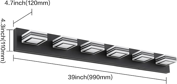 SOLFART Modern LED Dimmable Bathroom Light Fixtures Over Mirror Led Vanity Lights Modern Black LED 6 Light Vanity Light