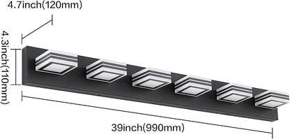SOLFART Modern LED Dimmable Bathroom Light Fixtures Over Mirror Led Vanity Lights Modern Black LED 6 Light Vanity Light