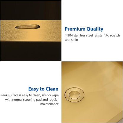 Lordear Stainless Steel Vessel Sink 16"x12" Gold Bathroom Vanity Sink | Gold Bathroom Vanity Sink Rectangular Above Couter Art Basin 4'' deep