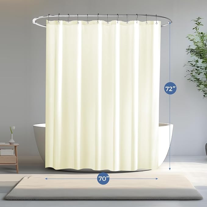 downluxe Waterproof Fabric Shower Curtain Liner, Soft Cloth Shower Liner with Magnets, Machine Washable & Hotel Quality Bathroom Curtain, 70" W x 72" L, Ivory