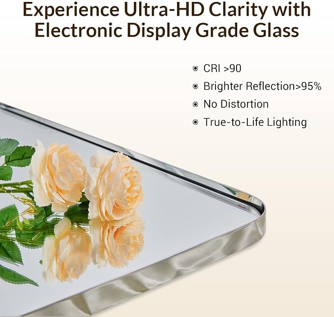 36"x48"Chrome Bathroom Mirror, Large Wall Mirror for Bathroom, Rounded Rectangle Mirror in Premium Stainless Steel Metal Frame Hangs Horizontal Or Vertical…