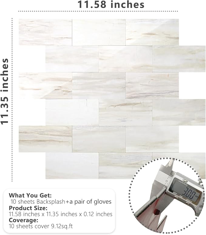 STICKGOO 10-Sheet Peel and Stick Backsplash on Subway Tile, Eurasia Biege | PVC Self Adhesive Kitchen Backsplash, Seamless, Wateproof, Stick on Tiles for Kitchen, Bathroom, RV