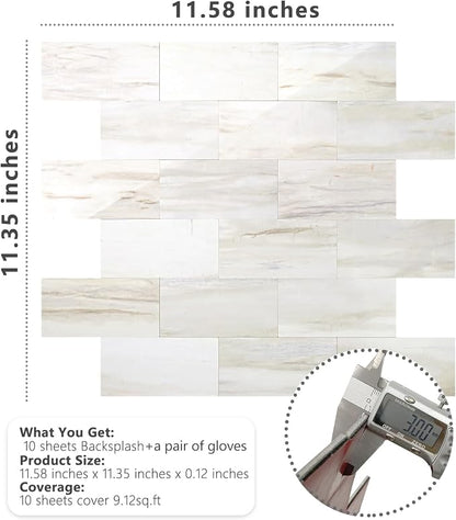 STICKGOO 10-Sheet Peel and Stick Backsplash on Subway Tile, Eurasia Biege | PVC Self Adhesive Kitchen Backsplash, Seamless, Wateproof, Stick on Tiles for Kitchen, Bathroom, RV
