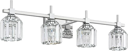 SOLFART Crystal 4 Lights Bathroom Lights Over Mirror Bathroom Lighting Fixtures Over Mirror Chrome Vanity Light Fixture Bathroom Vanity Light 4T CH