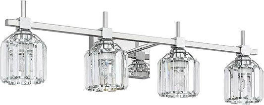 SOLFART Crystal 4 Lights Bathroom Lights Over Mirror Bathroom Lighting Fixtures Over Mirror Chrome Vanity Light Fixture Bathroom Vanity Light 4T CH