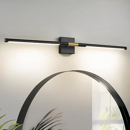 40 Inch Bathroom Light Fixtures, 24W 3CCT Dimmable Black and Gold LED Vanity Lighting Fixtures Over Mirror, 360?Rotatable Modern Bathroom Vanity Light Bar, AD-W9465-L100-BK