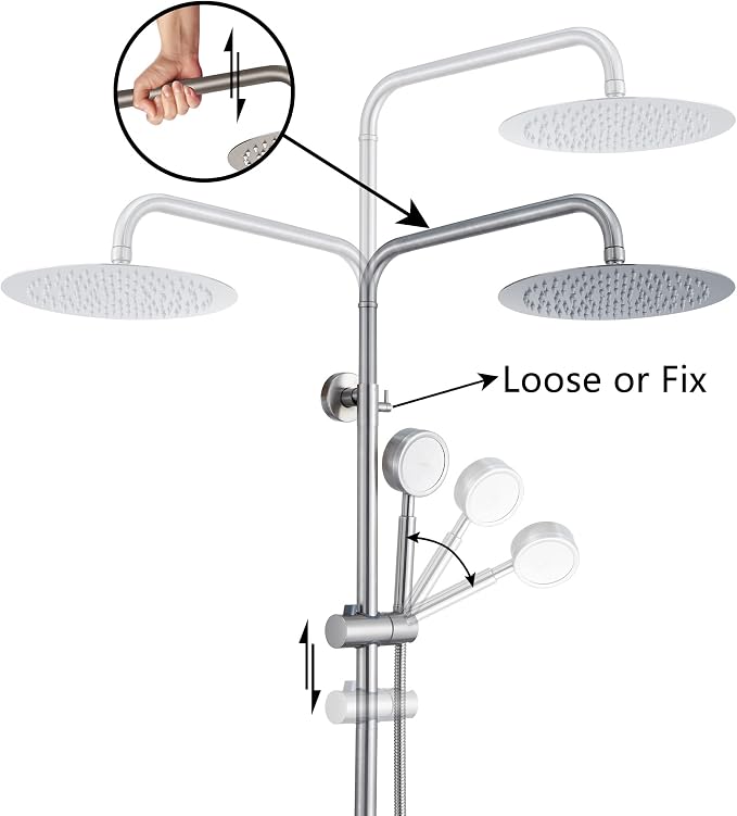 SS304 Outdoor Shower Kit - Brushed Nickel, High Pressure Shower Head with Handheld, Complete Shower System