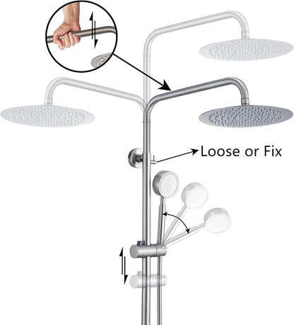 SS304 Outdoor Shower Kit - Brushed Nickel, High Pressure Shower Head with Handheld, Complete Shower System
