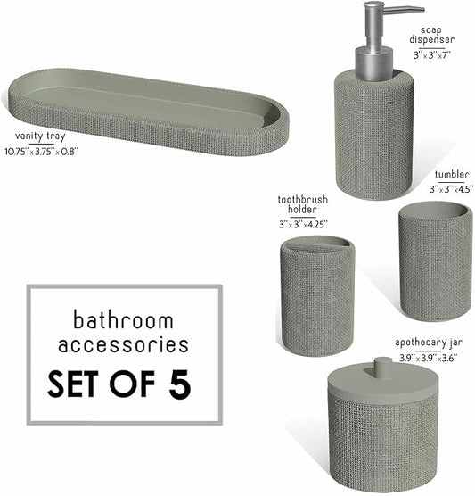 Clara Clark Bathroom Set - Sage Green Bathroom Accessories Set, 5PC Bathroom Accessory Set, Bathroom Sets with Soap Dispenser, Toothbrush Holder, Tumbler, Cotton Swab Jar & Vanity Tray
