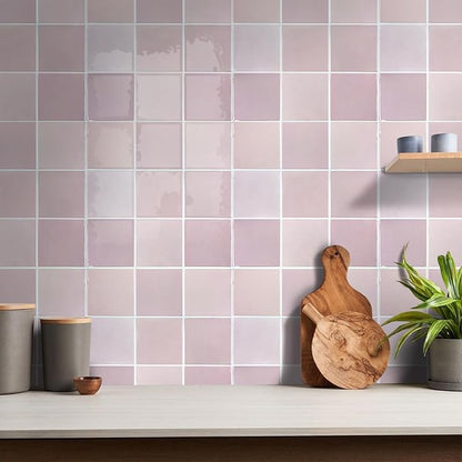 Commomy Thicker Pink Peel and Stick Tiles- 10 pcs of 12" x 12" - 3D Adhesive Square Peel and Stick Tiles Backsplash for Kitchen, Bathroom, Removable, Waterproof, Vinyl Wall Tile