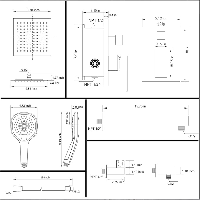 Shower Faucet Set Polished Chrome Rainfall 8 Inch Shower Head and Handle Set Bathroom Rain Shower System Wall Mounted Shower Fixture Include Shower Valve and Trim Kit