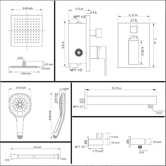 Shower Faucet Set Polished Chrome Rainfall 8 Inch Shower Head and Handle Set Bathroom Rain Shower System Wall Mounted Shower Fixture Include Shower Valve and Trim Kit