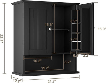 ChooChoo Kitchen Cabinet Wall Mounted, Laundry Room Cabinet with Door Shelves, Bathroom Wall Cabinet with Adjustable Shelf, Medicine Cabinet for Bathroom, Kitchen, Laundry Room, Black