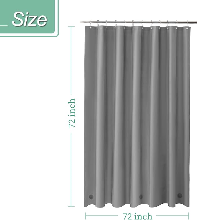 Mrs Awesome Dark Grey Shower Curtain Liner with 3 Magnets, 72x72 Premium Flexible Sturdy Plastic Shower Curtain for Bathroom Lightweight & Waterproof, Dark Gray | 12 Rustproof Grommets,Premium Plastic Shower Curtain for Bathroom Lightweight & Waterproo...