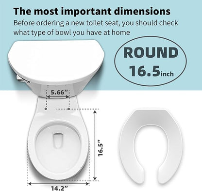 Commercial Heavy Duty Open Front Toilet Seat Without Cover, Thickened Material, Never Loosen, ROUND, White (16.5”)1-Pack