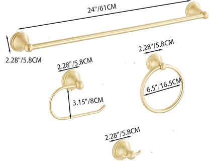 4-Piece Towel Bar Set, 24 Inch Towel Racks for Bathroom Wall Mounted in Brushed Light Gold, SUS304 Stainless Steel Complete Bathroom Hardware