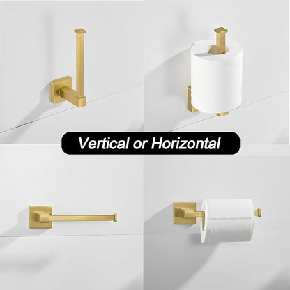 Leyden Gold Toilet Paper Holder Hand Towel Holder, Brushed Brass Toilet Roll Holder Towel Ring, Modern Bathroom Hardware Set Stainless Steel Wall Mounted 2 Pieces