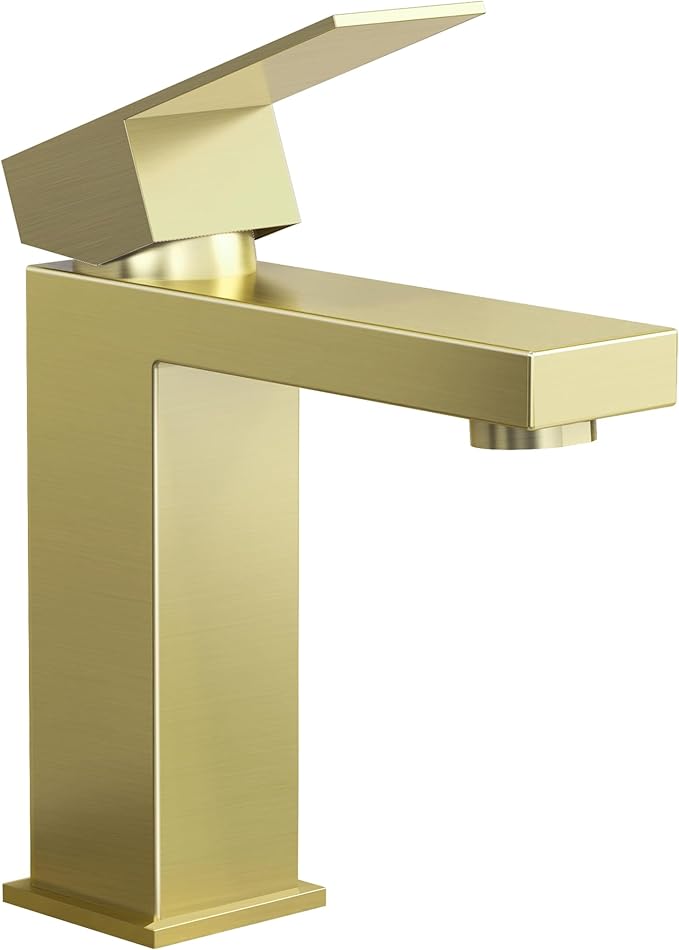 KES Brushed Gold Bathroom Faucet Single Hole Modern Vanity Faucet Single Handle Bathroom Sink Faucet Stainless Steel, L3156ALFF12-BZ