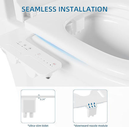 Bidet Attachment for Toilet, Adjustable WHot and Cold Water & Pressure, Self-Cleaning Dual Nozzles, Easy Install (White)
