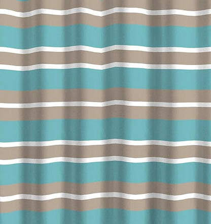 Serafina Home Striped Fabric Shower Curtain, Aqua Brown White Coastal Design, 70 x 72 Inches, with Hooks