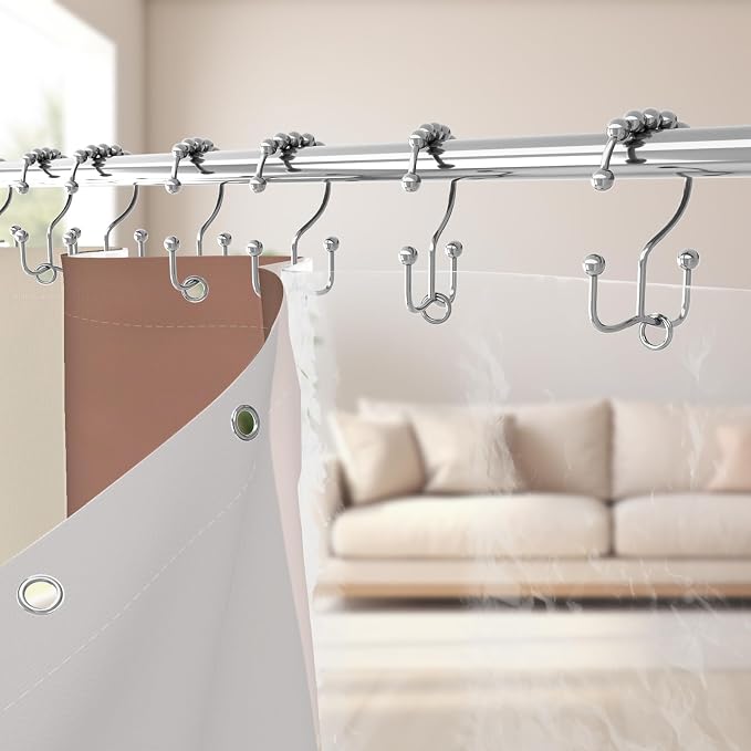 3 in 1 Shower Curtain Set, Boho Mid Century Modern, Brown | Polyester Bath Curtain with Magnetic PEVA Liner and 12 Double Sided Stainless Steel Hooks 72x72 Inches