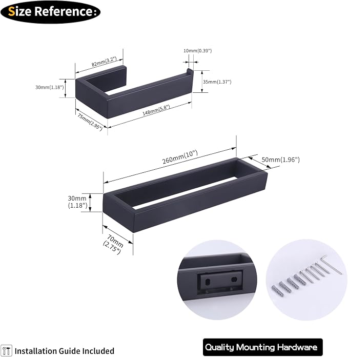 GERZWY Bathroom Accessory 2-Piece Set SUS 304 Stainless Steel Toilet Paper Holder Towel Ring Wall Mount, Matte Black HG1708-2BK