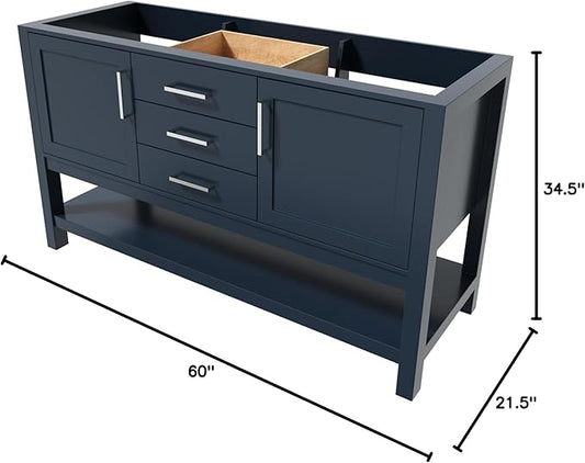 ARIEL Bayhill 60" Double Sink Base Cabinet in Grey