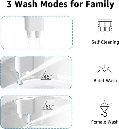 Bidet Toilet Attachment, Toilet Bidet Cold Water No-Electric, 3 Wash Modes Female Wash/Bidet Wash/Self-Cleaning, Super-Slim Design, 2 Years Support, Black
