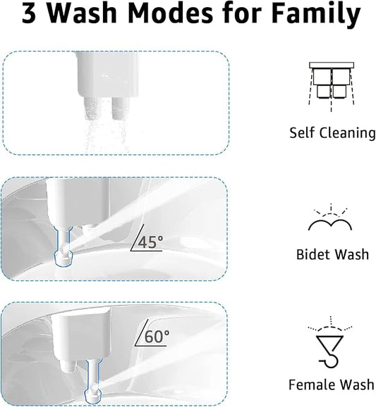Bidet Toilet Attachment, Toilet Bidet Cold Water No-Electric, 3 Wash Modes Female Wash/Bidet Wash/Self-Cleaning, Super-Slim Design, 2 Years Support, Black