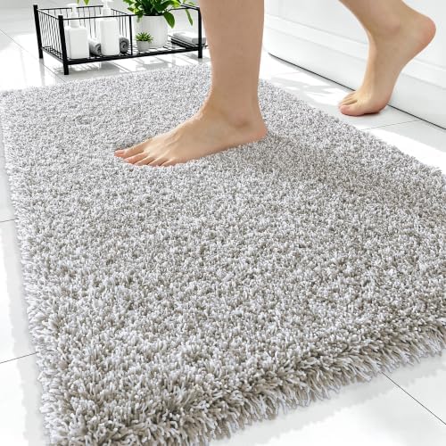 OLANLY Microfiber Bathroom Rugs 34x21, Quick Dry Bath Mat, Greige and White
