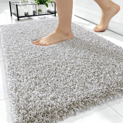 OLANLY Microfiber Bathroom Rugs 34x21, Quick Dry Bath Mat, Greige and White