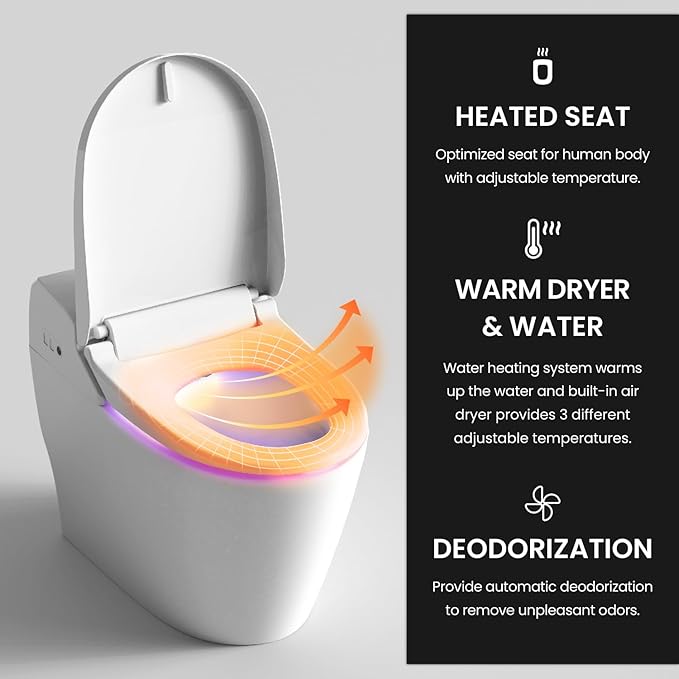 VOVO STYLEMENT TCB-8100W Smart Toilet for bathrooms, Elongated One Piece Toilet, 1.12 GPF, Auto Dual Flush, ADA Chair Height, Heated Seat, Made in Korea