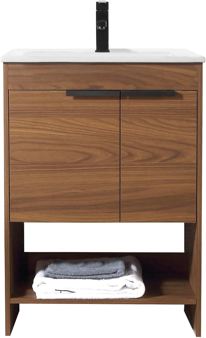 Phoenix 24 Inch Bathroom Vanity with Sink – Modern Design, Soft-Close Doors, Storage Drawers, Durable Build – Walnut Vanity for Small Bathrooms (Full Assembly Required)