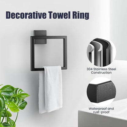 Bathroom Hardware Accessories Set: Bath Towel Bar Set, Towel Racks for Bathroom Wall Mounted, SUS304 Stainless Steel (Matte Black, 5-Pieces)