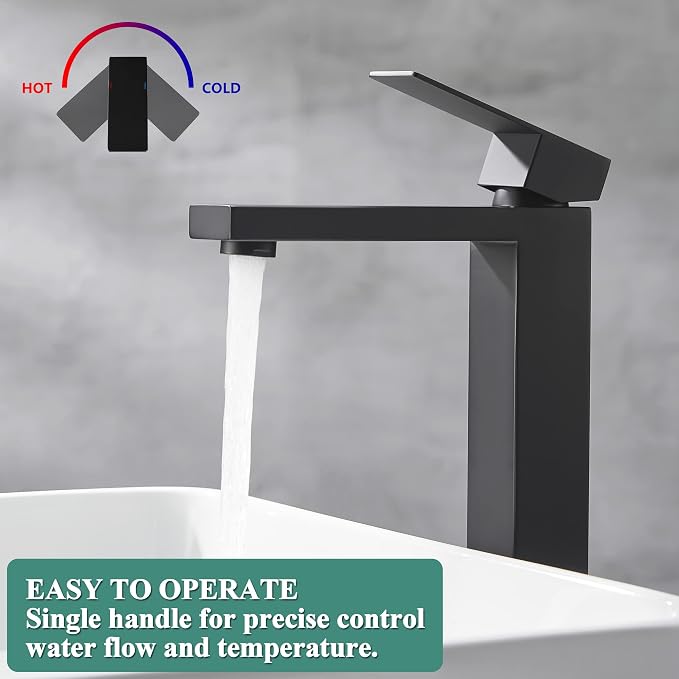 Tohlar Black Bathroom Faucet, Single Hole Sink Faucet with Pop Up Drain | Bathroom Sink Faucets for 1 Hole, Matte Black Single Handle Vanity Basin Faucet with Water Supply Lines, Stainless Steel
