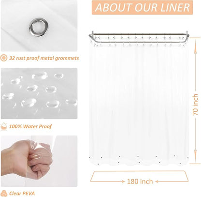 Mrs Awesome Clawfoot Tub Shower Curtain Liner with 12 Magnets 180x70, Clear | 36 Hooks Included,32 Rustproof Grommets,Water Proof Heavy Duty PEVA,180W x 70H for Claw Foot Bathtub Extra Wide