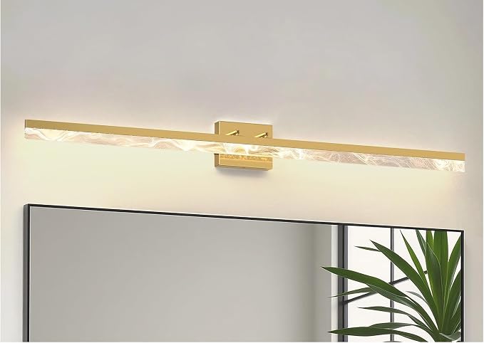L LOHAS LED 48 Inch Gold Vanity Light Bar Over Mirror Marble Acrylic 3CCT | Modern LED Vanity Light With Marble Acrylic Shade, Adjustable Bathroom Mirror Lighting for Bedroom and Living Room