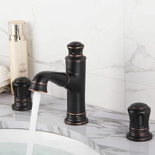 3 Hole Pull Out Faucet for Bathroom Sink European Retro Restroom Faucet 2 Knobs,Retro Black