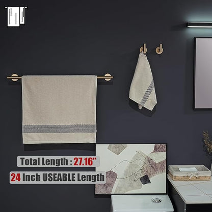 JQK Bathroom Hardware Set Champagne Bronze, 5-Piece Bath Accessories Set Wall Mount Includes 24 in Towel Bar, 7 in Towel Ring, Toilet Paper Holder, 2 Towel Hooks, BAS165-CB